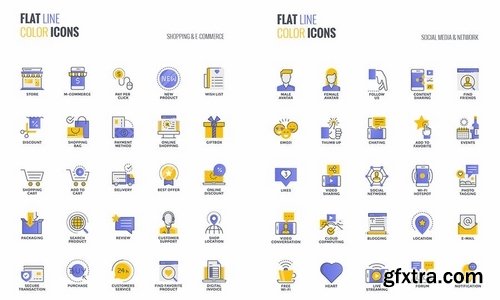 Set of flat line smooth gradient color icons