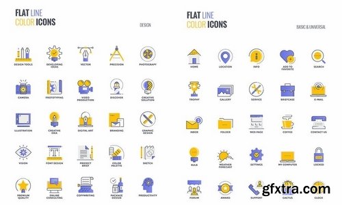 Set of flat line smooth gradient color icons