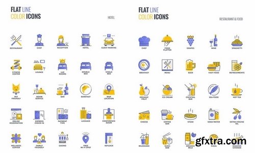 Set of flat line smooth gradient color icons