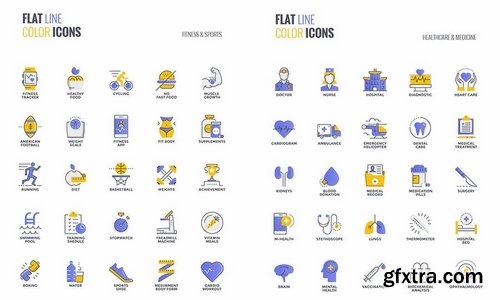 Set of flat line smooth gradient color icons