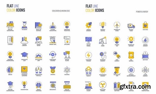 Set of flat line smooth gradient color icons