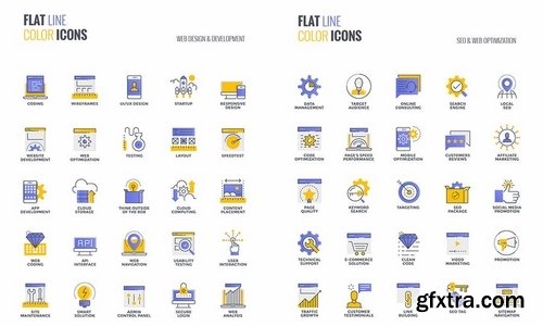 Set of flat line smooth gradient color icons