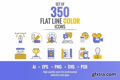 Set of flat line smooth gradient color icons