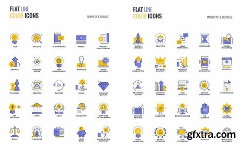 Set of flat line smooth gradient color icons