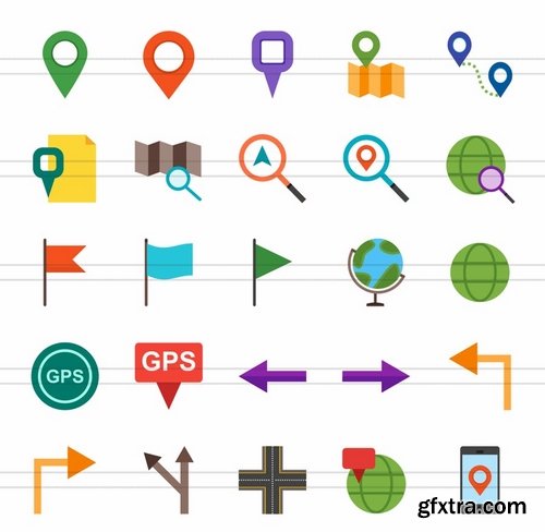 50 Maps & Navigation Flat Multicolor Icons