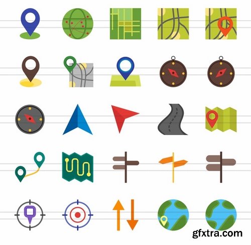 50 Maps & Navigation Flat Multicolor Icons