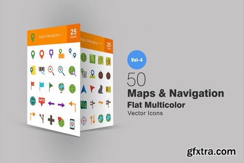 50 Maps & Navigation Flat Multicolor Icons