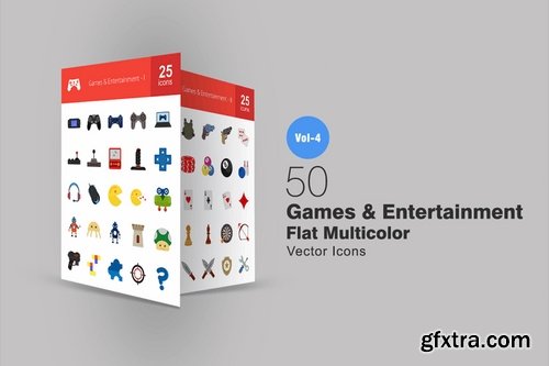 50 Games & Entertainment Flat Multicolor Icons