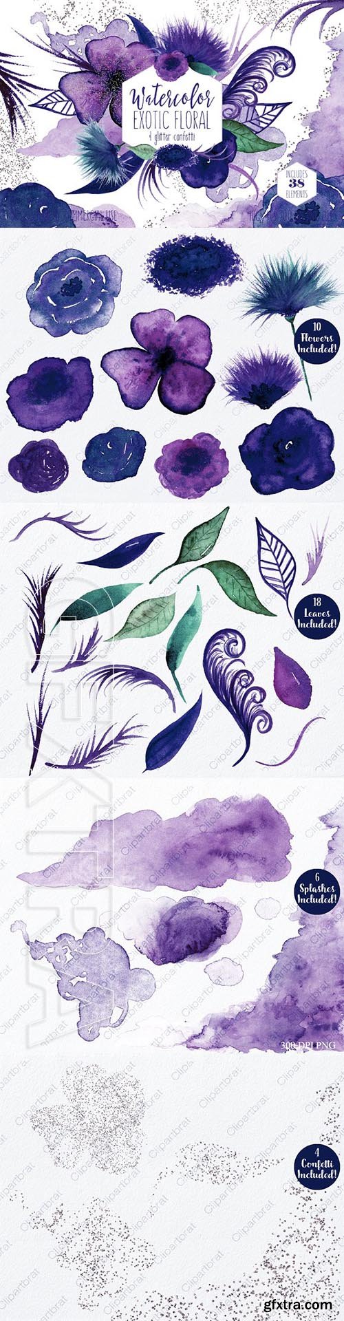 CreativeMarket - Navy Blue Watercolor Floral Clipart 2180689