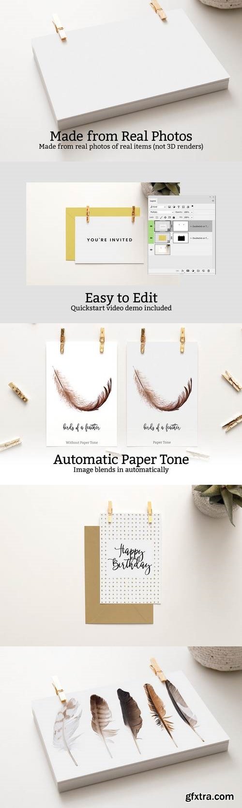 6 Gold Clothespin-Style Card Mockups