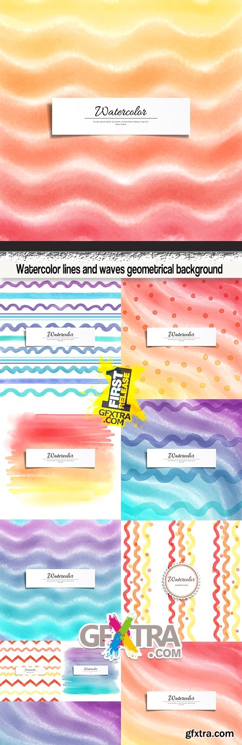 Watercolor lines and waves geometrical background