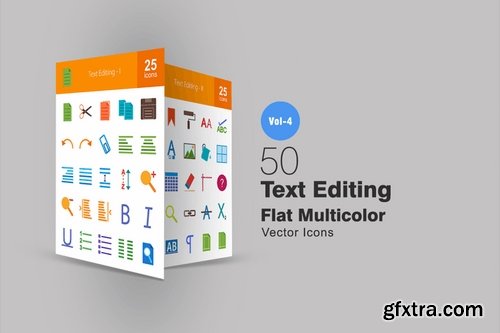 50 Text Editing Flat Multicolor Icons