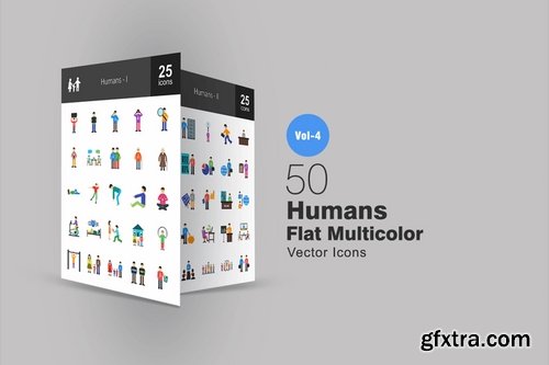 50 Humans Flat Multicolor Icons