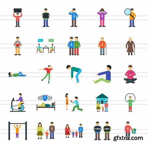 50 Humans Flat Multicolor Icons