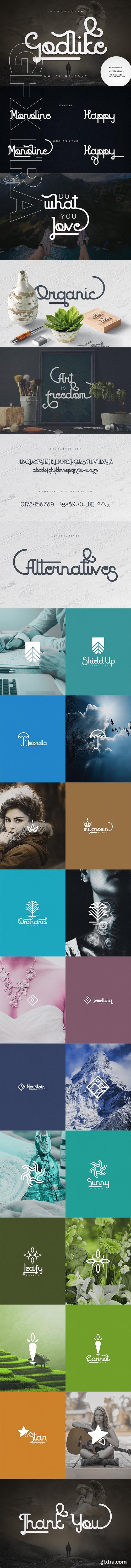 CreativeMarket - Godlike font + Logo Templates 2179624