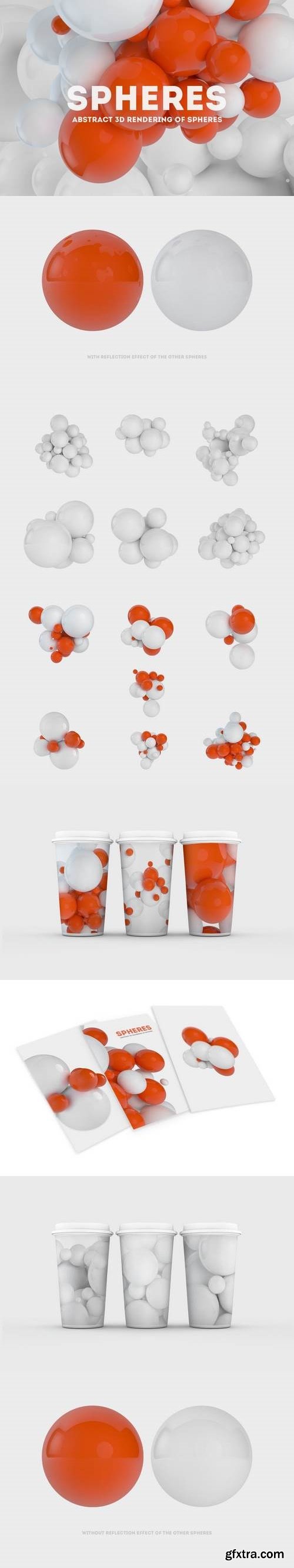 Abstract 3D rendering of Spheres | White + Orange