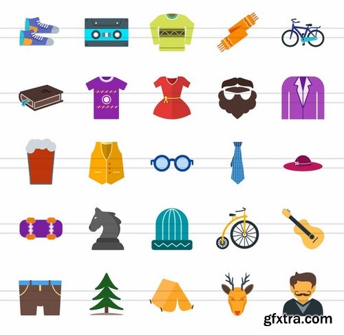 50 Hipster Flat Multicolor Icons