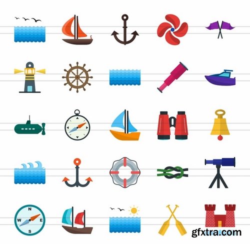 50 Sea Flat Multicolor Icons