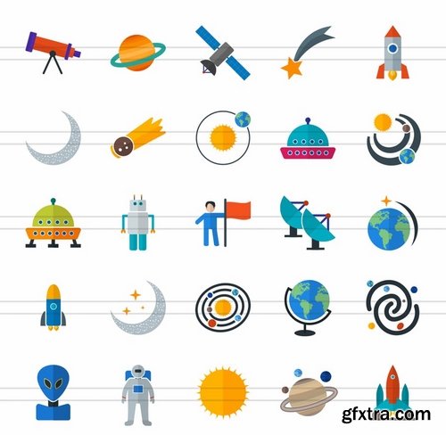 50 Astronomy Flat Multicolor Icons