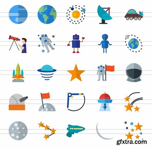 50 Astronomy Flat Multicolor Icons