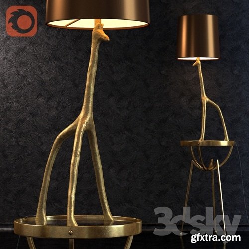 GIRAFFE LAMP. IRON TRIPOD TABLE