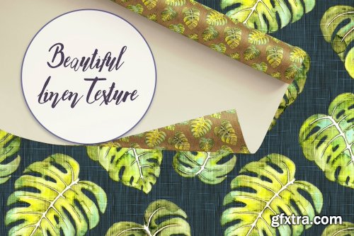 CreativeMarket Linen & Philodendron Seamless Papers 2125087