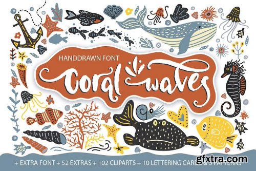 CreativeMarket Coral Waves Font and Clip Arts 2131811