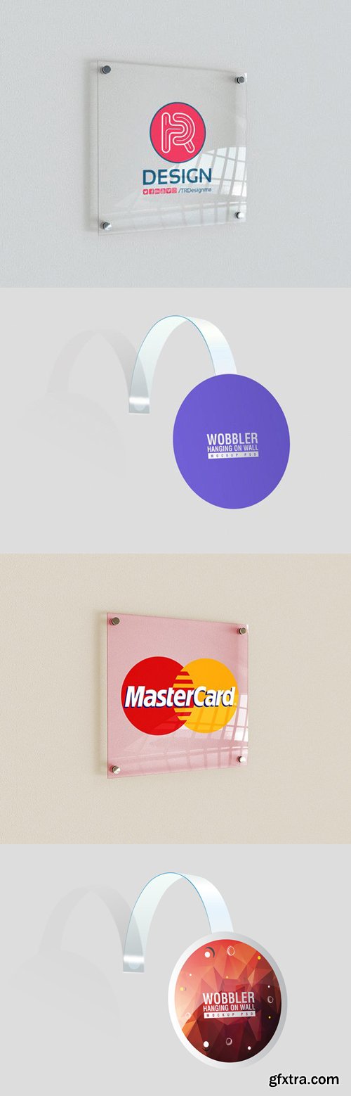 Signage & Wobbler Hanging on Wall PSD Mockups