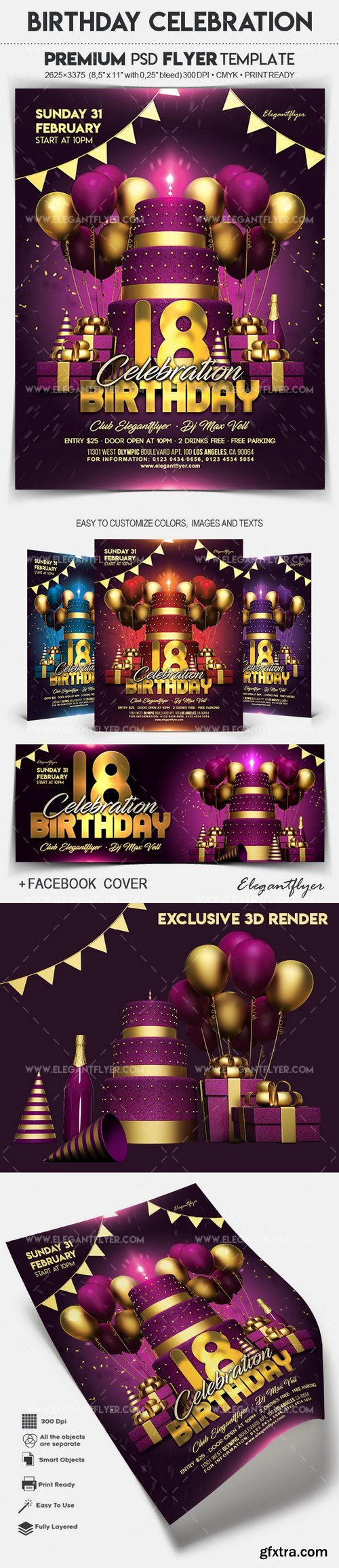 Birthday Celebration – Flyer PSD Template + Facebook Cover
