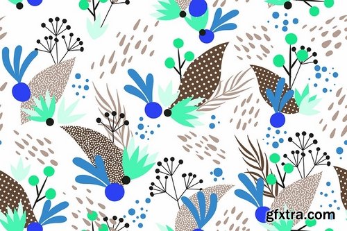 Seamless Floral Patterns in Memphis Style