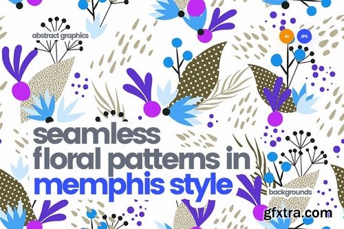 Seamless Floral Patterns in Memphis Style