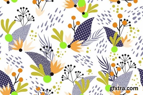 Seamless Floral Patterns in Memphis Style