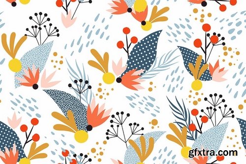 Seamless Floral Patterns in Memphis Style