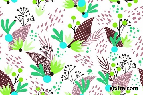 Seamless Floral Patterns in Memphis Style