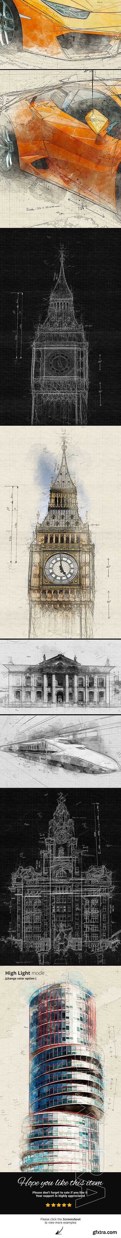 GraphicRiver - Architecture Sketch and Blueprint Photoshop Action 21196237