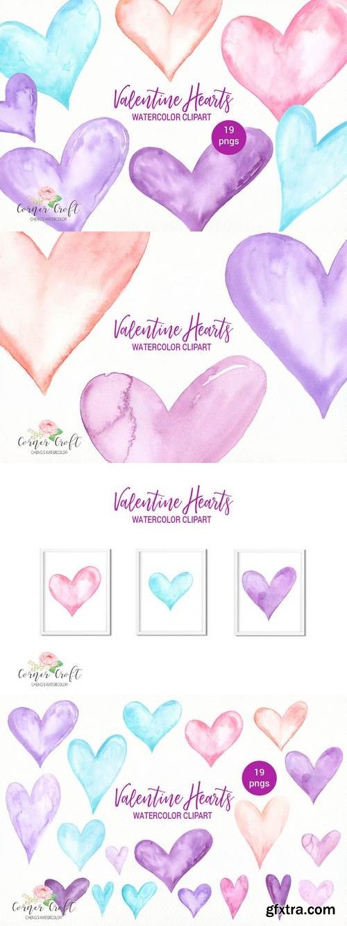 Watercolor Valentine hearts