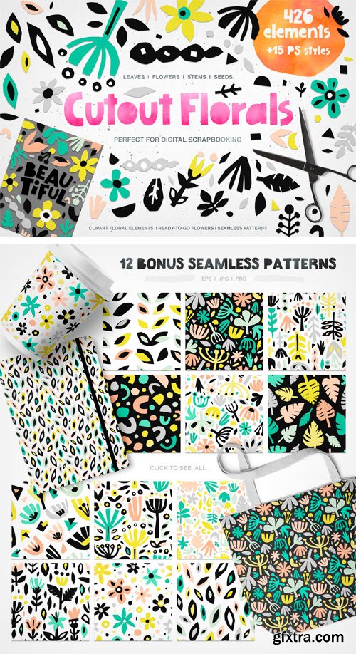 CM - 426 Cutout Floral Elements: PNG, EPS 2076425