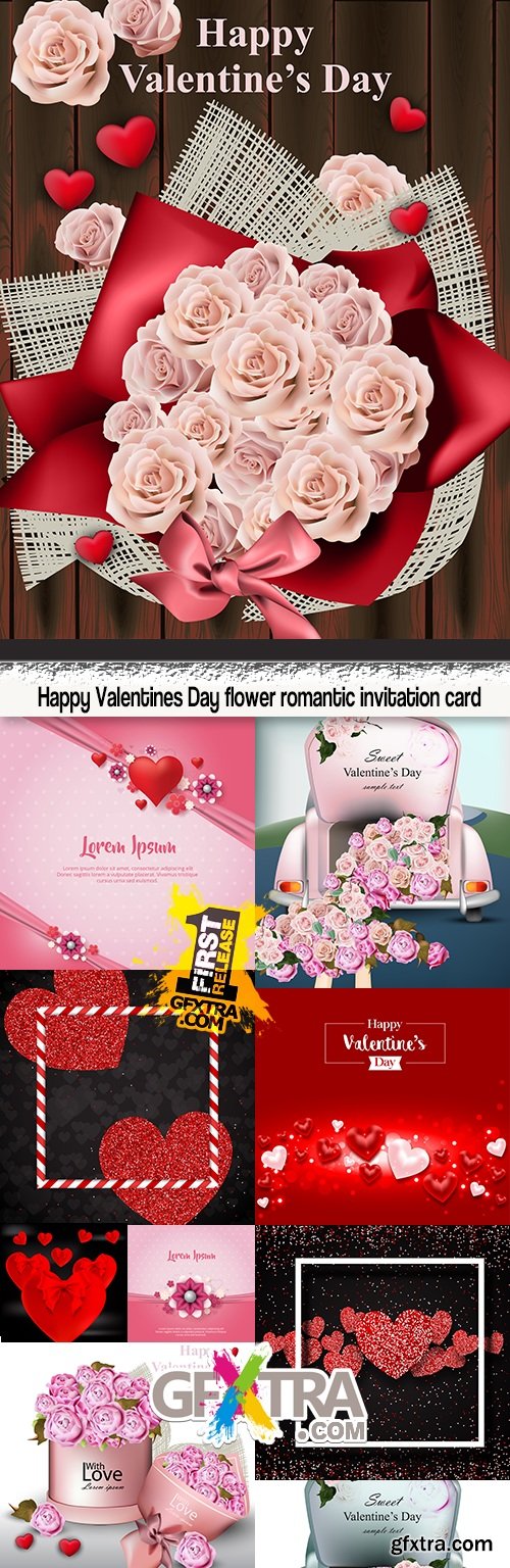 Happy Valentines Day flower romantic invitation card