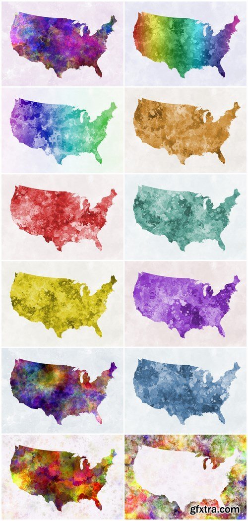 World map in watercolor - Set of 12xUHQ JPEG Professional Stock Images