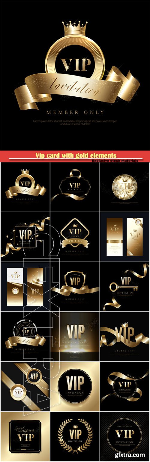 Vip card with gold elements, black vector background