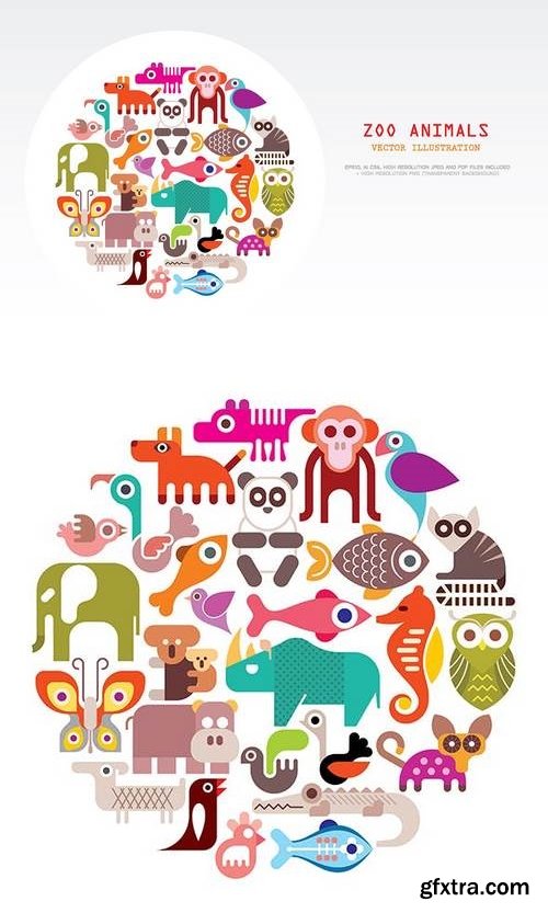 Zoo Animals round shape vector illustration