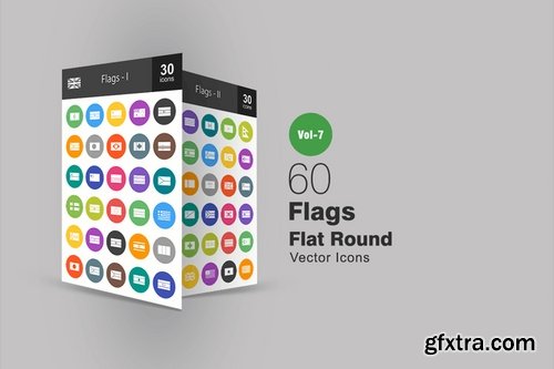 60 Flags Flat Round Icons
