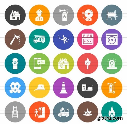 50 Firefighting Flat Round Icons