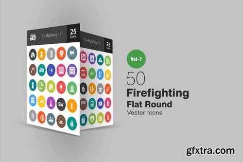 50 Firefighting Flat Round Icons