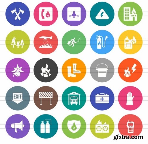 50 Firefighting Flat Round Icons