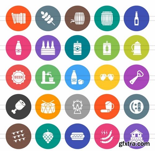 50 Oktoberfest Flat Round Icons