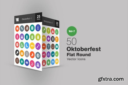 50 Oktoberfest Flat Round Icons