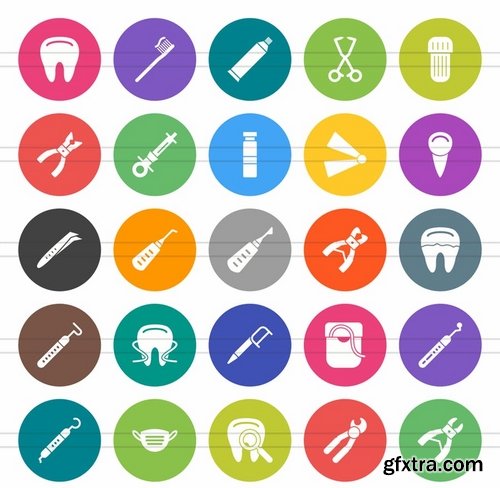 50 Dentist Equipment Flat Round Icons