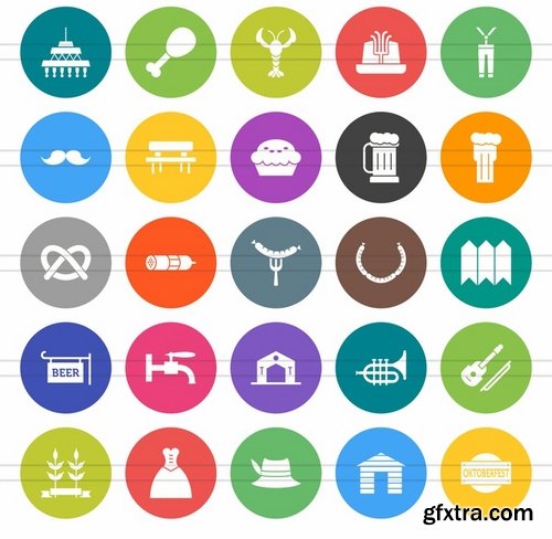 50 Oktoberfest Flat Round Icons