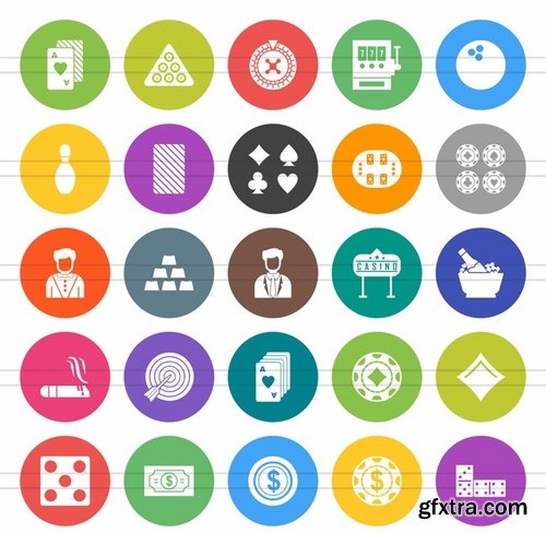 50 Casino Flat Round Icons